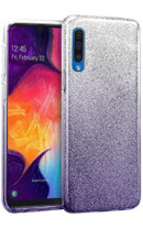 Луксозен силиконов гръб ТПУ с брокат за Samsung Galaxy A50 A505F преливащ сребристо към лилаво